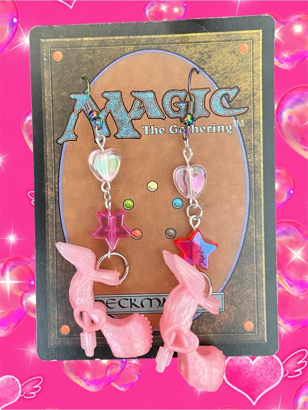 Magic The Gathering Pink Bunny Charm Earrings for Kids